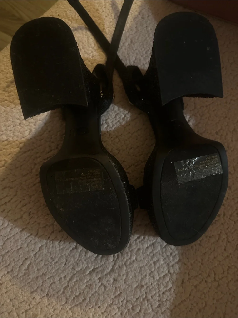 Black Glitter Platform Block Heel Sandals